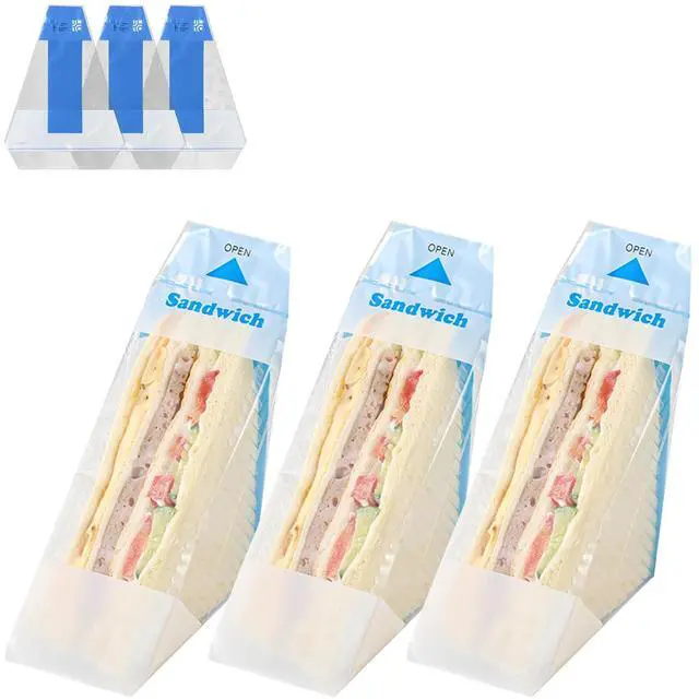 Main image of 100Pcs Plastic Sandwich Wrapping Paper Clear Sandwich Container Bags Easy Tear Disposable Triangle Bread Wrappers