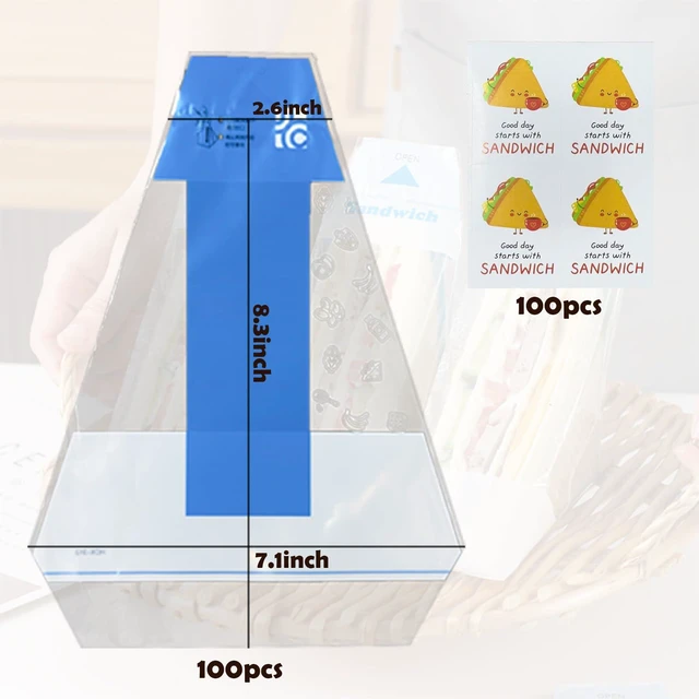 Alt view image 2 of 6 - 100Pcs Plastic Sandwich Wrapping Paper Clear Sandwich Container Bags Easy Tear Disposable Triangle Bread Wrappers