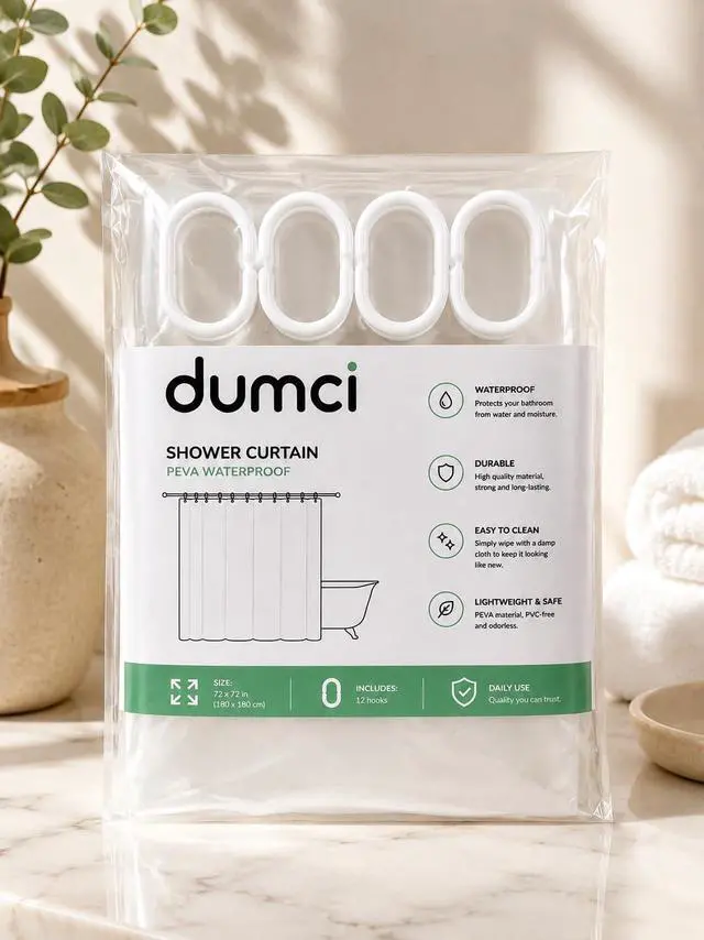 Main image of -Clear Shower Curtain - 72x72 Odorless Plastic with Magnets, Washable Long Bathroom Curtain - Premium PEVA Waterproof Bath Curtain, Rust-Proof Bathroom Essentials