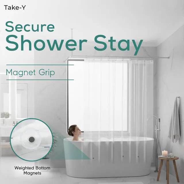 Alt view image 2 of 7 - Clear Shower Curtain Liner, Premium PEVA, 72"x72", 100% Waterproof with Rustproof Grommets, Weighted, Quick Dry, Modern Style, 12 Hooks Included, Lightweight Standard Size,Odorless Plastic, Luxury
