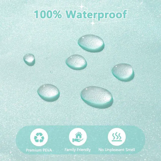 Alt view image 3 of 7 - Waterproof Plastic Glitter Shower Curtain Teal, Sparkle PEVA Shower Curtain Liner with 3 Large Magnets, 72 x 72 inch Aqua Green Cute Bathroom Shimmer Shower Curtain Lightweight