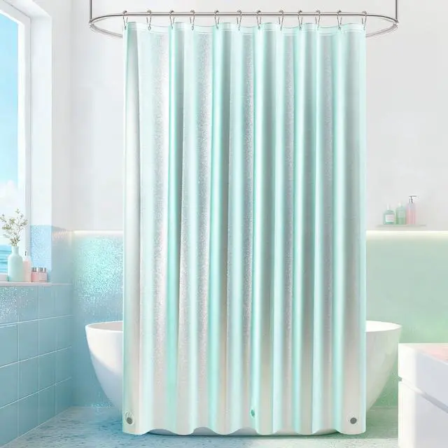Alt view image 5 of 7 - Waterproof Plastic Glitter Shower Curtain Teal, Sparkle PEVA Shower Curtain Liner with 3 Large Magnets, 72 x 72 inch Aqua Green Cute Bathroom Shimmer Shower Curtain Lightweight