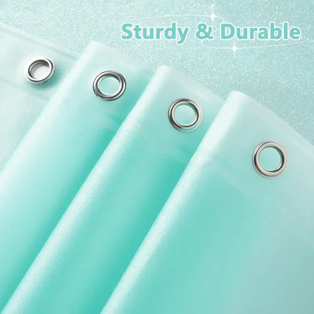 Alt view image 6 of 7 - Waterproof Plastic Glitter Shower Curtain Teal, Sparkle PEVA Shower Curtain Liner with 3 Large Magnets, 72 x 72 inch Aqua Green Cute Bathroom Shimmer Shower Curtain Lightweight