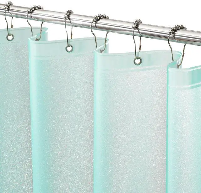 Main image of Waterproof Plastic Glitter Shower Curtain Teal, Sparkle PEVA Shower Curtain Liner with 3 Large Magnets, 72 x 72 inch Aqua Green Cute Bathroom Shimmer Shower Curtain Lightweight