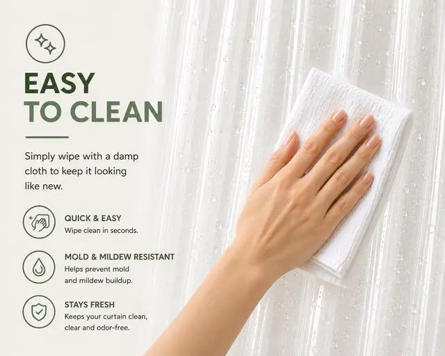 Alt view image 4 of 7 - -Clear Shower Curtain - 72x72 Odorless Plastic with Magnets, Washable Long Bathroom Curtain - Premium PEVA Waterproof Bath Curtain, Rust-Proof Bathroom Essentials