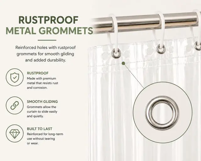 Alt view image 5 of 7 - -Clear Shower Curtain - 72x72 Odorless Plastic with Magnets, Washable Long Bathroom Curtain - Premium PEVA Waterproof Bath Curtain, Rust-Proof Bathroom Essentials