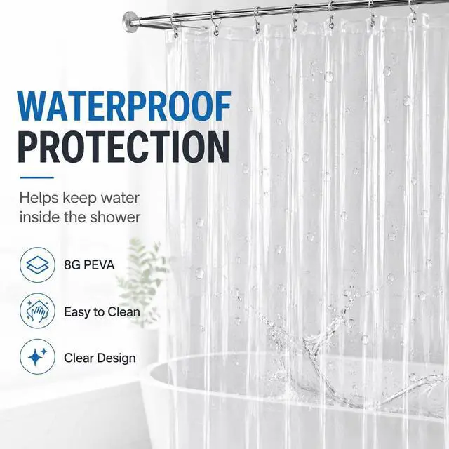 Alt view image 2 of 6 - Fomaily Shower Curtain Liner - Water Resistant - PEVA - Non-Toxic - Eco-Friendly - No Chemical Odor - Rust Proof Grommets 72x72