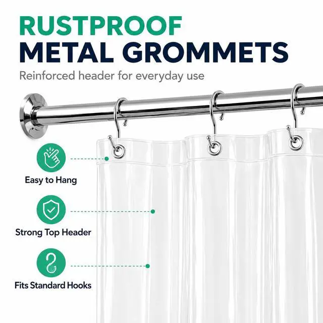 Alt view image 4 of 6 - Fomaily Shower Curtain Liner - Water Resistant - PEVA - Non-Toxic - Eco-Friendly - No Chemical Odor - Rust Proof Grommets 72x72