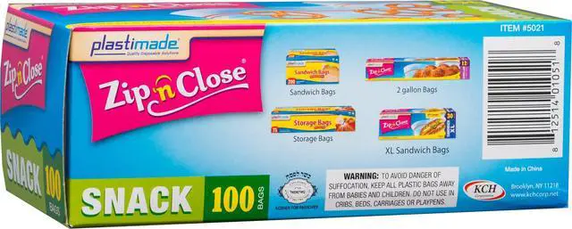 Alt view image 4 of 5 - Zip'n'Close Disposable Plastic Resealable Snack Bags, 100 Bags, Premium Seal, Great for Home, School, Office, Traveling, Snacks, Food Prep, Or Any Storage Needs (1 Packs)