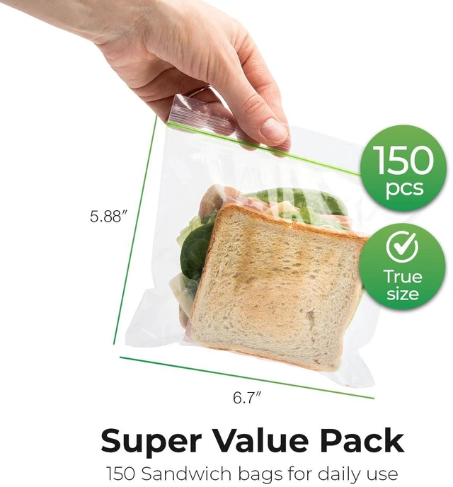 Alt view image 5 of 7 - Sandwich Bags - 150 pcs, Leak Proof Zipper Food Storage Bags