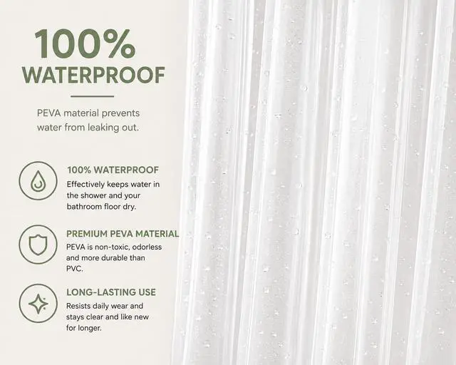 Alt view image 3 of 7 - -Clear Shower Curtain - 72x72 Odorless Plastic with Magnets, Washable Long Bathroom Curtain - Premium PEVA Waterproof Bath Curtain, Rust-Proof Bathroom Essentials