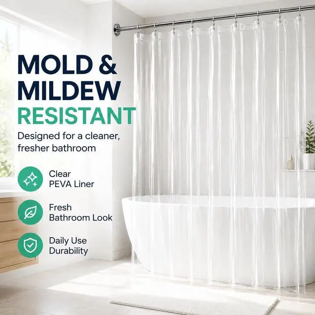 Alt view image 3 of 6 - Fomaily Shower Curtain Liner - Water Resistant - PEVA - Non-Toxic - Eco-Friendly - No Chemical Odor - Rust Proof Grommets 72x72