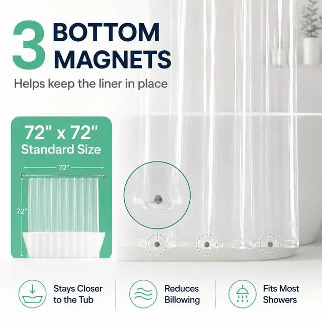 Alt view image 5 of 6 - Fomaily Shower Curtain Liner - Water Resistant - PEVA - Non-Toxic - Eco-Friendly - No Chemical Odor - Rust Proof Grommets 72x72