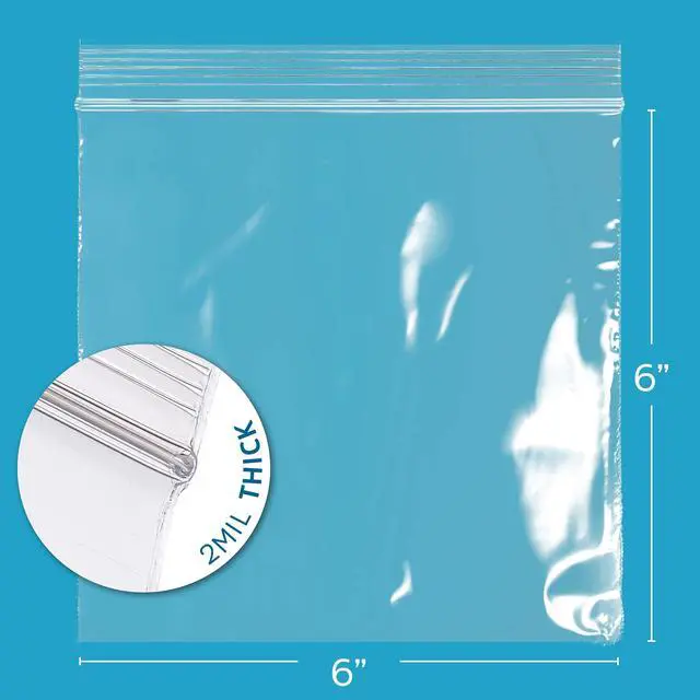 Alt view image 2 of 7 - 6" x 6" Zip Sandwich Bags, 100 Pack, Clear Plastic Reclosable Poly Baggies, 2 mil with Resealable Zip Top Lock for Storage & Packaging Food, Snacks, Pharmaceutical & Industrial Supplies. GPI