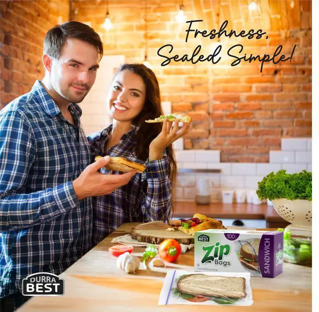 Alt view image 2 of 7 - Sandwich Zip Bags - 100 Count | Leak-Proof, Freezer Safe & Reusable Food Storage Bags for Lunch & Snacks | Durable BPA-Free Seal | DURRA BEST