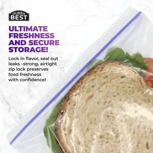 Alt view image 3 of 7 - Sandwich Zip Bags - 100 Count | Leak-Proof, Freezer Safe & Reusable Food Storage Bags for Lunch & Snacks | Durable BPA-Free Seal | DURRA BEST