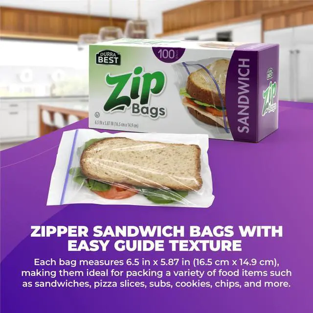 Alt view image 4 of 7 - Sandwich Zip Bags - 100 Count | Leak-Proof, Freezer Safe & Reusable Food Storage Bags for Lunch & Snacks | Durable BPA-Free Seal | DURRA BEST