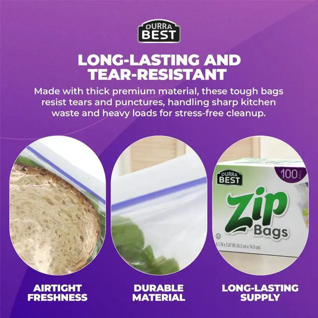 Alt view image 6 of 7 - Sandwich Zip Bags - 100 Count | Leak-Proof, Freezer Safe & Reusable Food Storage Bags for Lunch & Snacks | Durable BPA-Free Seal | DURRA BEST
