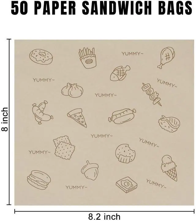Alt view image 2 of 7 - 50Pack Paper Sandwich Bags, 7.8 x 8Paper Snack Bags Kraft Papers Stock Bag