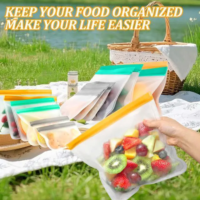 Alt view image 2 of 7 - Reusable Freezer Bags Food Storage Bags for Meal Prep Containers, BPA Free Food Storage Bags, Leakproof Reusable Food Bags Dishwasher Safe for Salad Fruit, Vegetables, 3 Gallon 4 Sandwich 1 Snack