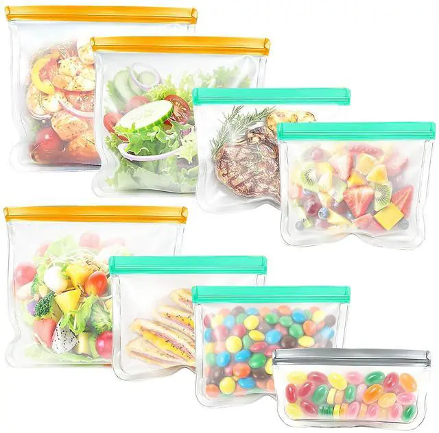 Main image of Reusable Freezer Bags Food Storage Bags for Meal Prep Containers, BPA Free Food Storage Bags, Leakproof Reusable Food Bags Dishwasher Safe for Salad Fruit, Vegetables, 3 Gallon 4 Sandwich 1 Snack