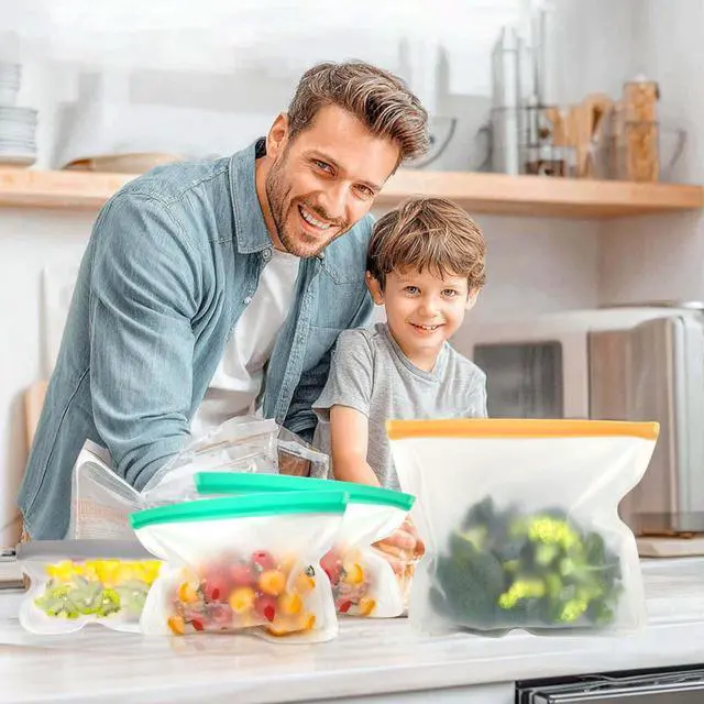 Alt view image 3 of 7 - Reusable Freezer Bags Food Storage Bags for Meal Prep Containers, BPA Free Food Storage Bags, Leakproof Reusable Food Bags Dishwasher Safe for Salad Fruit, Vegetables, 3 Gallon 4 Sandwich 1 Snack