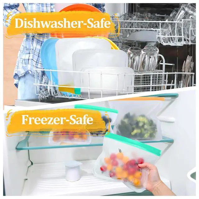 Alt view image 5 of 7 - Reusable Freezer Bags Food Storage Bags for Meal Prep Containers, BPA Free Food Storage Bags, Leakproof Reusable Food Bags Dishwasher Safe for Salad Fruit, Vegetables, 3 Gallon 4 Sandwich 1 Snack