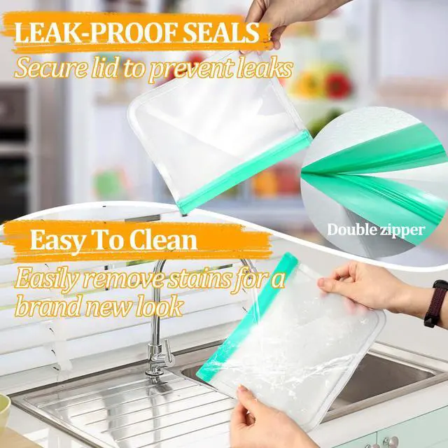 Alt view image 4 of 7 - Reusable Freezer Bags Food Storage Bags for Meal Prep Containers, BPA Free Food Storage Bags, Leakproof Reusable Food Bags Dishwasher Safe for Salad Fruit, Vegetables, 3 Gallon 4 Sandwich 1 Snack