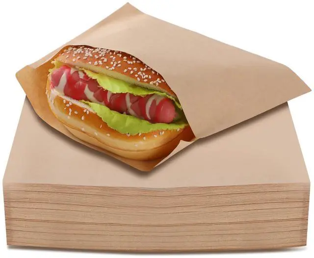 Main image of Paper Sandwich Bags 100 Pack, Grease-Resistant Kraft Snack Bags, Pastry Bags for Cookies Treats, Bread, Fries, Muffins (5.9x6.69 Inch)