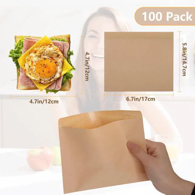 Alt view image 2 of 6 - Paper Sandwich Bags 100 Pack, Grease-Resistant Kraft Snack Bags, Pastry Bags for Cookies Treats, Bread, Fries, Muffins (5.9x6.69 Inch)