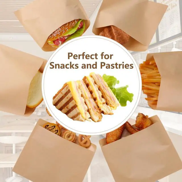 Alt view image 4 of 6 - Paper Sandwich Bags 100 Pack, Grease-Resistant Kraft Snack Bags, Pastry Bags for Cookies Treats, Bread, Fries, Muffins (5.9x6.69 Inch)