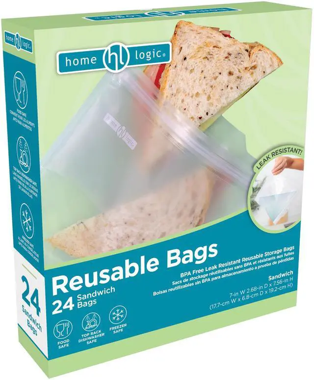 Main image of Reusable Sandwich Bags Leak Proof Food Storage for Snacks & More 24 Bags, 7 Inch Width