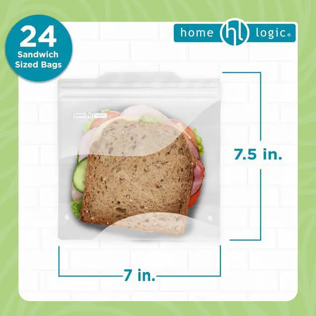 Alt view image 2 of 7 - Reusable Sandwich Bags Leak Proof Food Storage for Snacks & More 24 Bags, 7 Inch Width