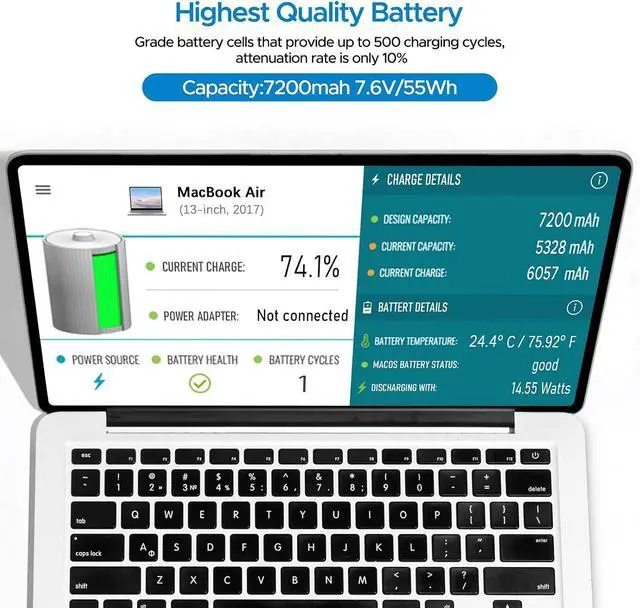 Alt view image 5 of 6 - Key Power A1466 Battery, 13 inch MacBook Air Battery Replacement for A1466 (Mid 2012/2013, Early 2014/2015, 2017), A1369 (Late 2010, Mid 2011), Compatible Laptop Models A1496 A1377 A1405