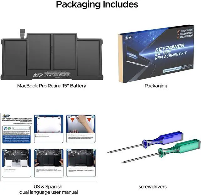 Alt view image 6 of 6 - Key Power A1466 Battery, 13 inch MacBook Air Battery Replacement for A1466 (Mid 2012/2013, Early 2014/2015, 2017), A1369 (Late 2010, Mid 2011), Compatible Laptop Models A1496 A1377 A1405