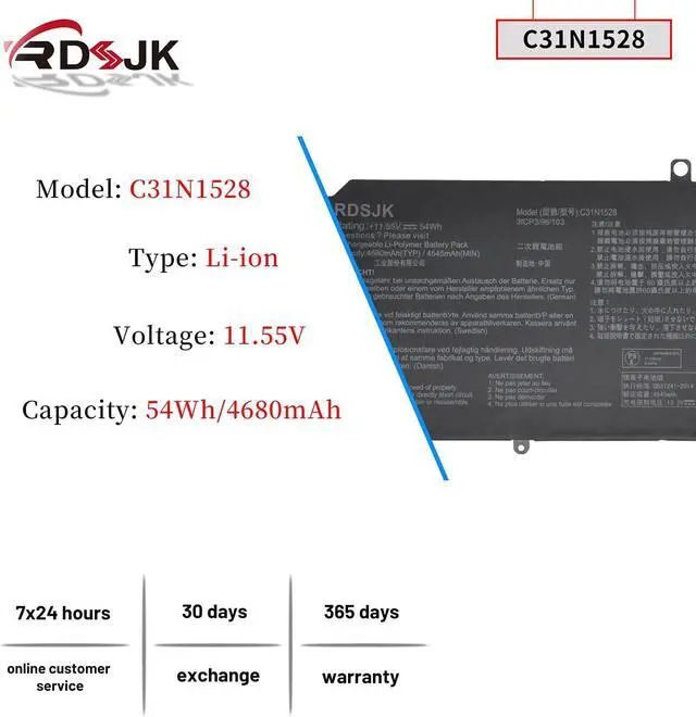 Alt view image 2 of 7 - C31N1528 Laptop Battery for Asus ZenBook Flip UX360 UX360C UX360CA UX360UA UX360CA-C4008T C4028T C4041T FC060T UBM1T UX360UA-1A 1B 1C Series 3ICP3/96/103 0B200-02080100 0B200-00730200 11.55V 54Wh