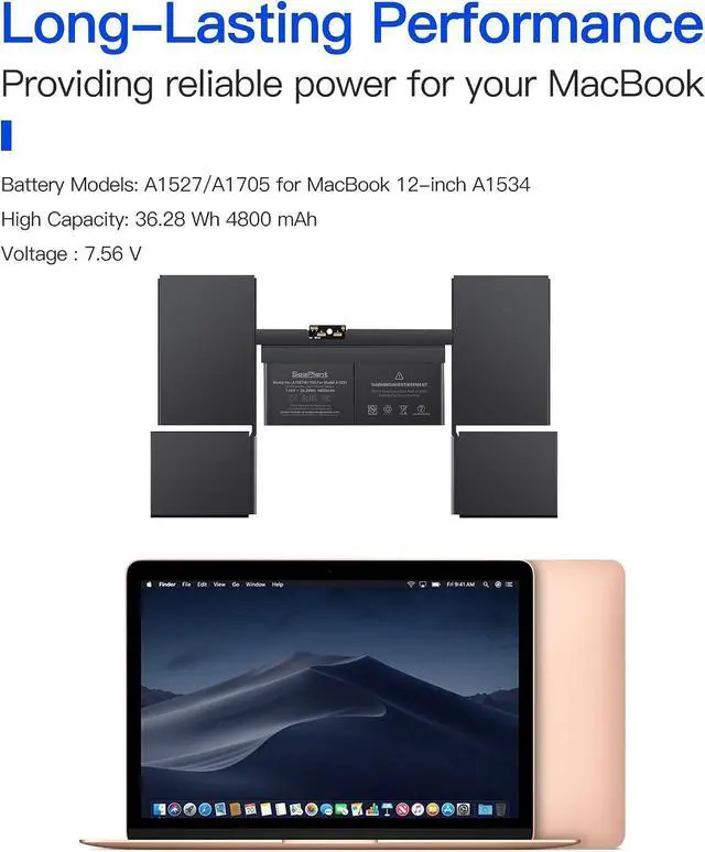 Alt view image 4 of 6 - A1534 Battery Replacement for MacBook 12-inch A1534(2015,2016,2017) A1527/A1705 Battery
