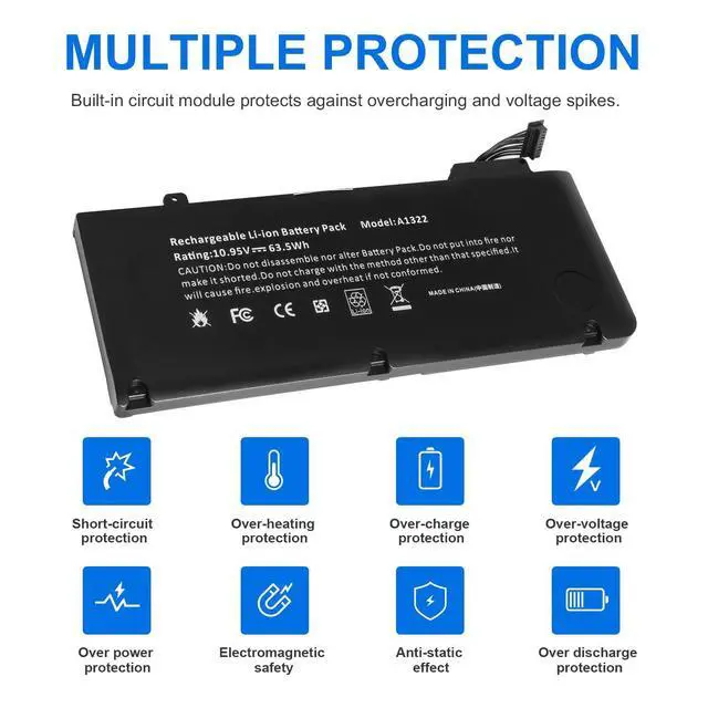 Alt view image 11 of 14 - A1322 A1278 Laptop Battery for MacBook Pro 13" Mid 2012 2010 Late 2011 Early 2011 661-5229 661-5557 020-6547-A 020-6765-A