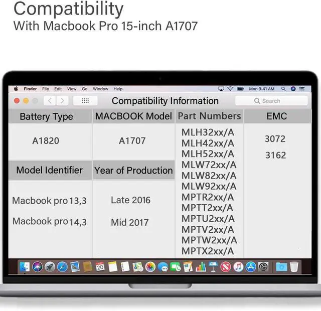 Alt view image 2 of 6 - A1707 Replacement Battery for MacBook Pro,A1820 Laptop Battery for MacBook Pro 15 inch A1707 (2016, 2017) 6680mAh 76.15Wh EMC 3072 3162