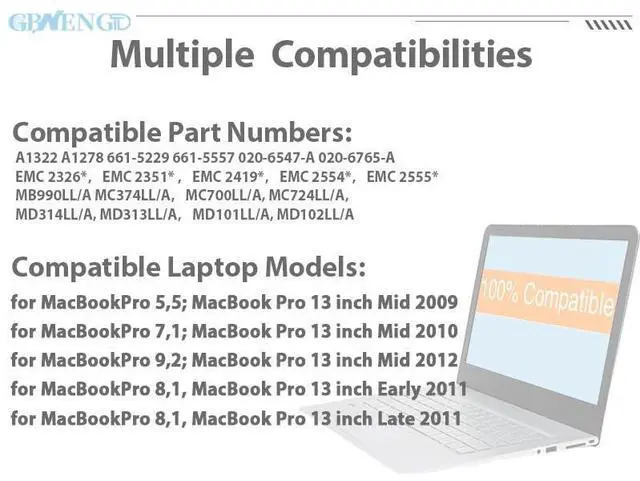 Alt view image 4 of 6 - A1322 Laptop Battery Replacement for A1278 MacBook Pro 13 inch Mid 2009 2010 2012 Early 2011 Late 2011 Version 661-5229 661-5557 020-6547-A 020-6765-A 6-Cell