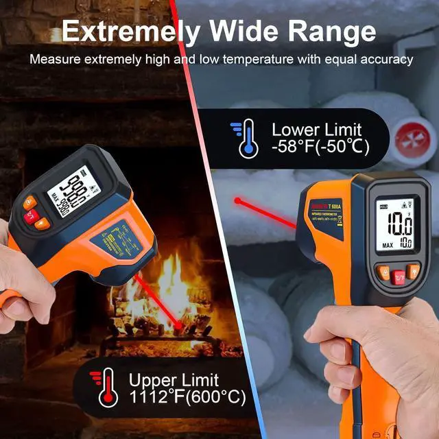 Alt view image 9 of 14 - Upgraded Digital Infrared Thermometer Gun -58°F~1112°F, Handheld Non Contact Heat Laser Temperature Gun, IR Thermometer Temp Gun with Adjustable Emissivity for Cooking/BBQ/Fridge/Engine(Not for Human)