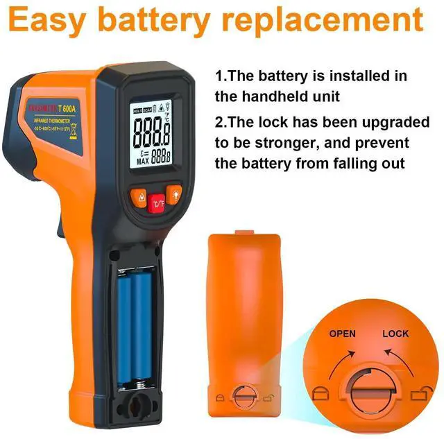 Alt view image 13 of 14 - Upgraded Digital Infrared Thermometer Gun -58°F~1112°F, Handheld Non Contact Heat Laser Temperature Gun, IR Thermometer Temp Gun with Adjustable Emissivity for Cooking/BBQ/Fridge/Engine(Not for Human)