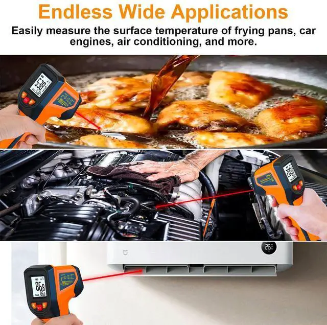 Alt view image 14 of 14 - Upgraded Digital Infrared Thermometer Gun -58°F~1112°F, Handheld Non Contact Heat Laser Temperature Gun, IR Thermometer Temp Gun with Adjustable Emissivity for Cooking/BBQ/Fridge/Engine(Not for Human)