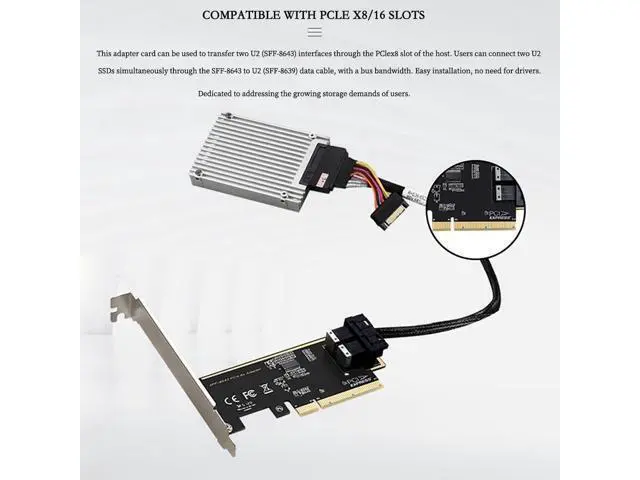 Alt view image 4 of 5 - Deuninker PCIe 3.0 x16 to U.2 (SFF-8643) NVMe Expansion Card 4/2/1 Port Adapter for U.2 SSDs, Compatible with PCIe x8/x16 Slots (2 Ports)