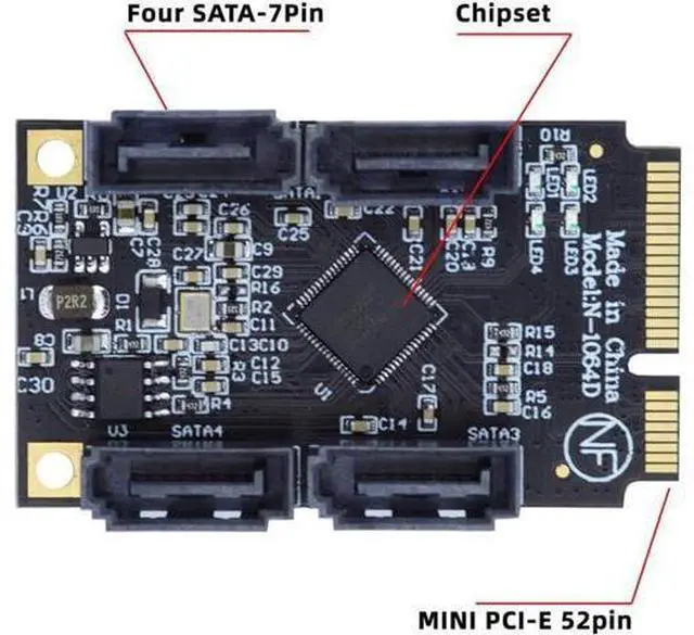 Alt view image 2 of 7 - Deuninker Mini PCI-E PCI Express to SATA 3.0 Four Ports Adapter Converter 6Gbps Hard Drive Extension Card for SSD