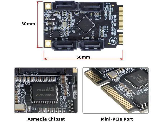Alt view image 3 of 7 - Deuninker Mini PCI-E PCI Express to SATA 3.0 Four Ports Adapter Converter 6Gbps Hard Drive Extension Card for SSD