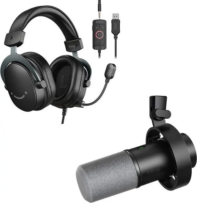 Main image of Deuninker Over-Ear Wired Headset and XLR/USB Dynamic Microphone, Gaming Headset with 7.1 Surround Sound, Detachable Microphone, Studio Metal Mic with Mute, Headphone Jack for Vocal Recording (H9+K688)
