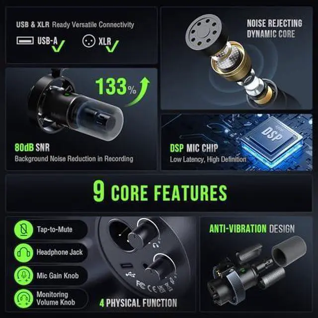 Alt view image 2 of 7 - Deuninker Over-Ear Wired Headset and XLR/USB Dynamic Microphone, Gaming Headset with 7.1 Surround Sound, Detachable Microphone, Studio Metal Mic with Mute, Headphone Jack for Vocal Recording (H9+K688)