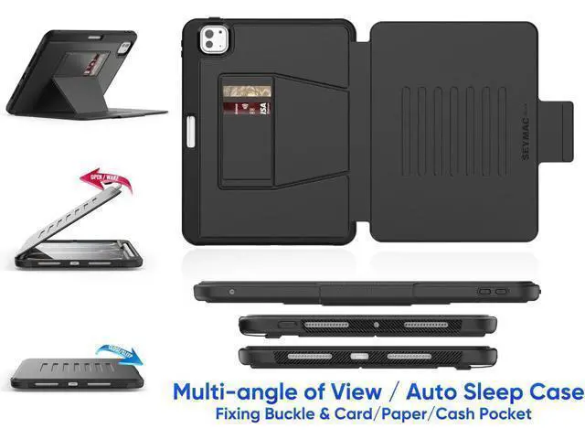 Alt view image 2 of 7 - Deuninker Case for iPad Pro 11 inch (M4) 2024, Auto Sleep/Wake Case with Magnetic Multi-Angles Stand, Card Slot, Black