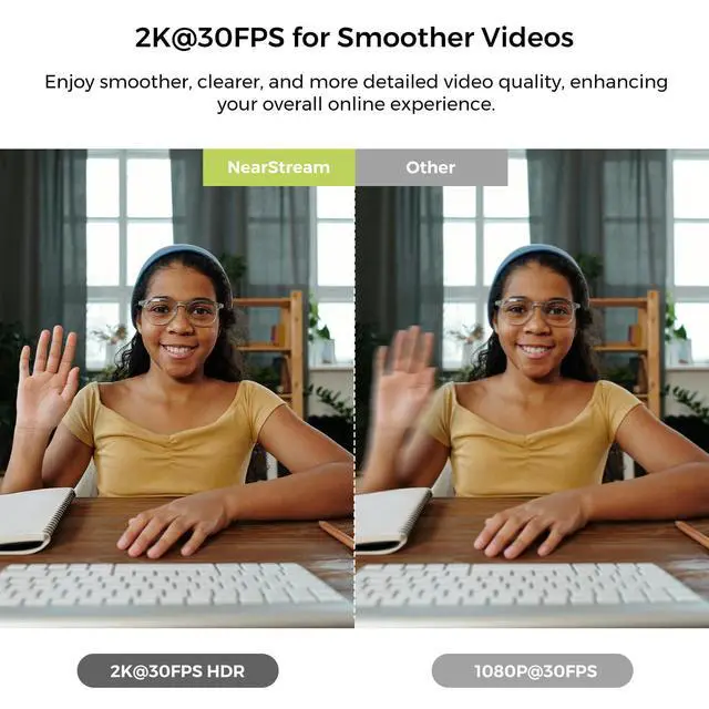 Alt view image 4 of 5 - NearStream 2K Webcam for PC, Full HD 1080P Webcam with Noise-Canceling Mic, Auto Focus,Software Control, Adjustable FOV, Plug&Play, Compact Web Camera for Desktop Computer for Zoom/Skype/Teams (V02AF)